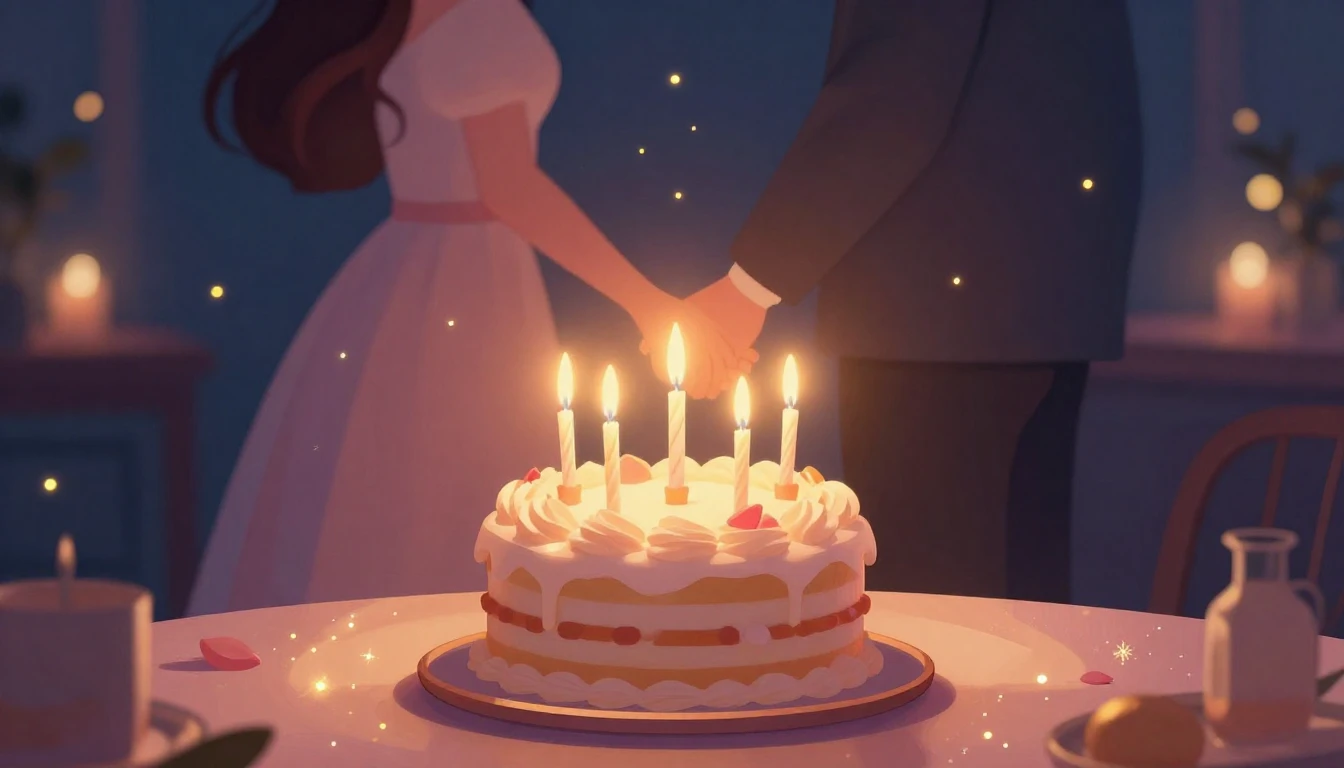 A romantic and celebratory digital art illustration. A scene...