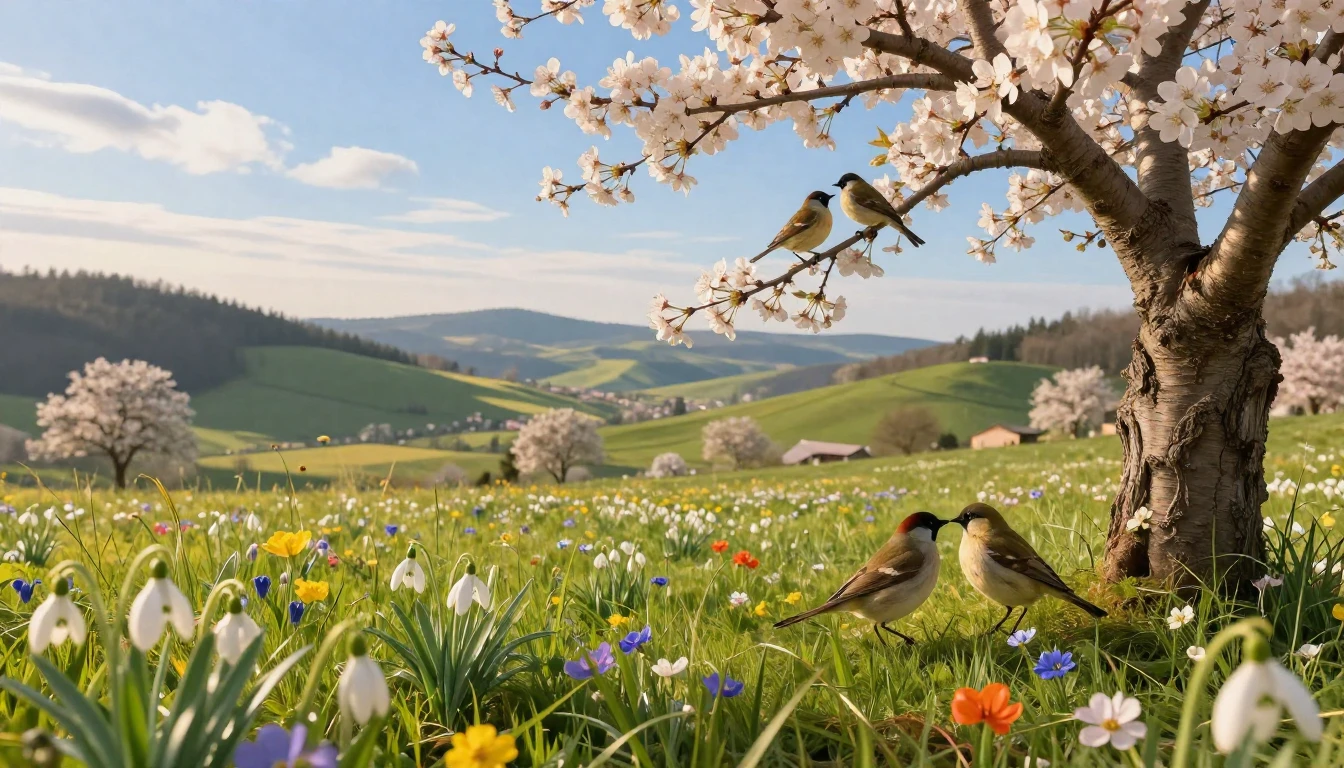 A breathtaking spring landscape in a lush Romanian valley. D...
