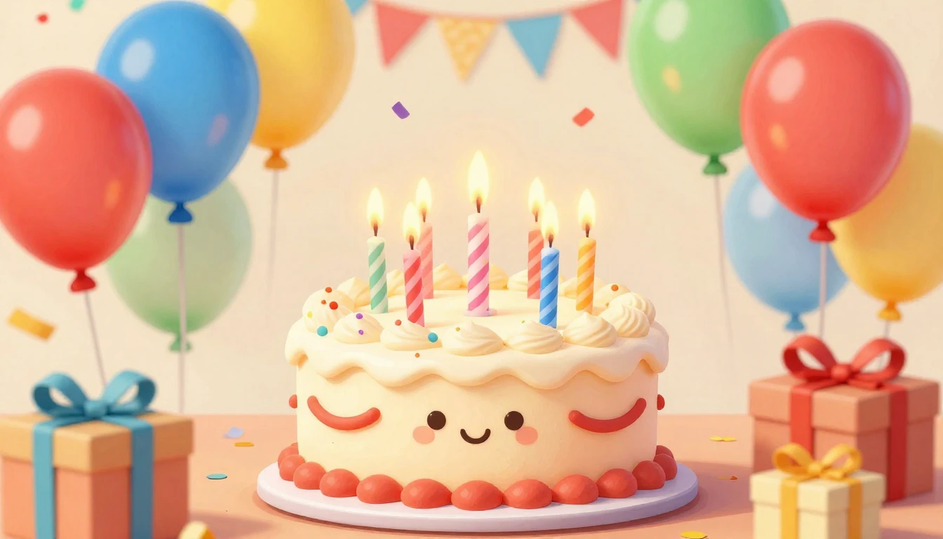 A vibrant and colorful birthday party scene for a child, fea...