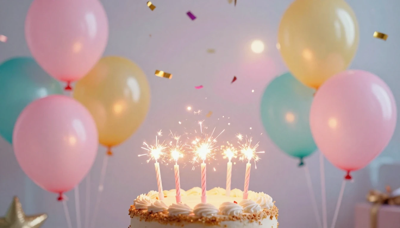 A vibrant and festive birthday scene featuring a delicious c...