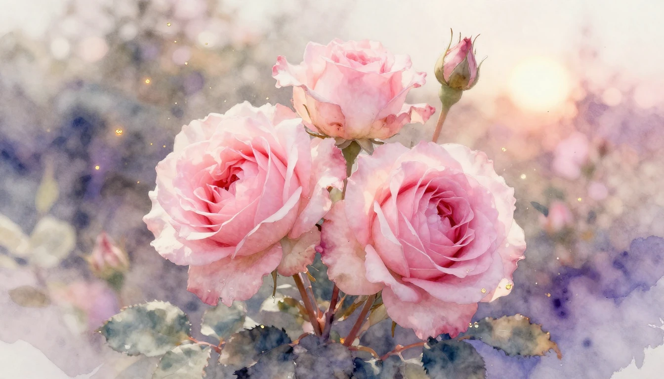 A delicate and ethereal watercolor painting of two blooming ...