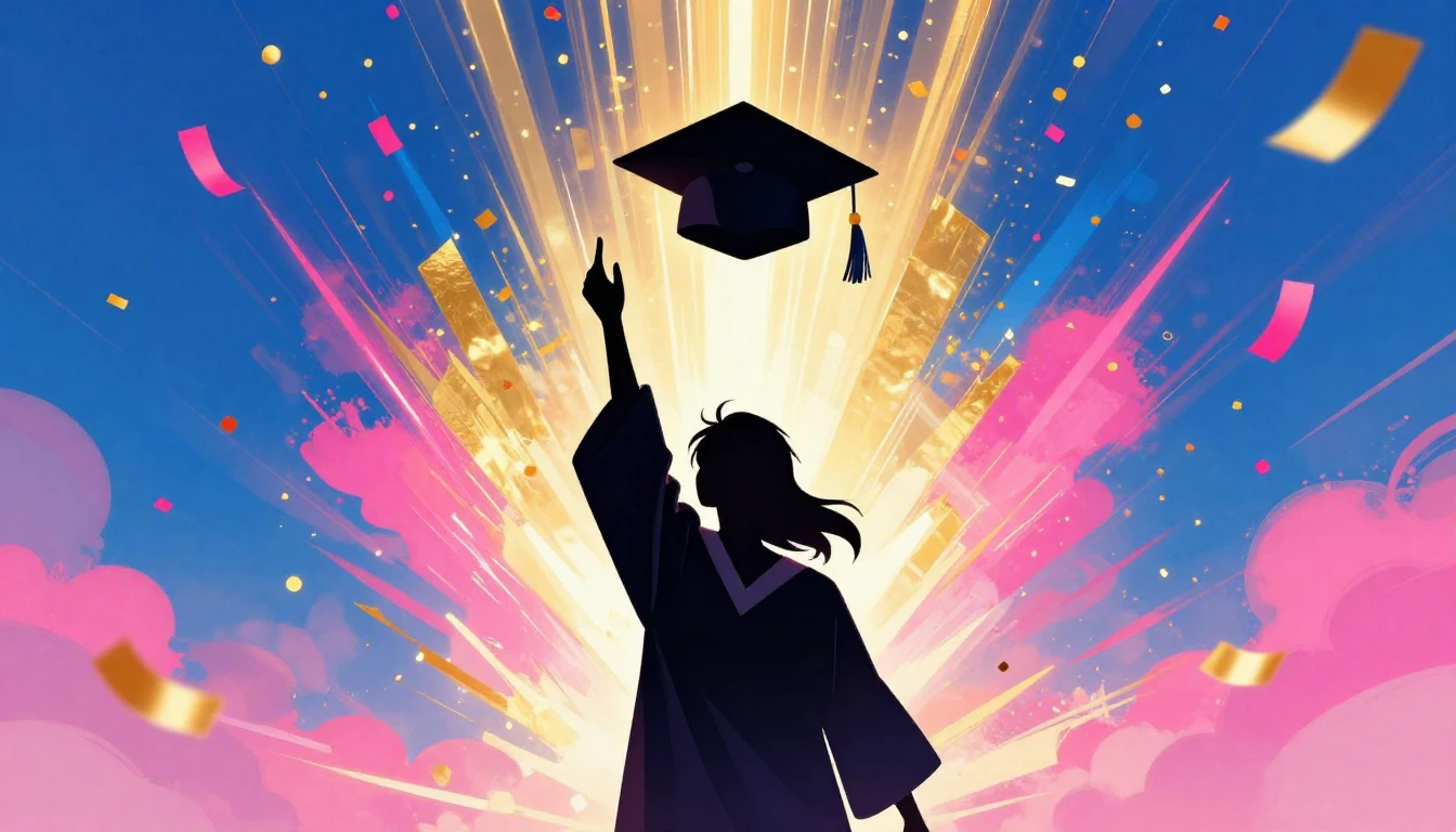 A vibrant and energetic digital artwork symbolizing graduati...