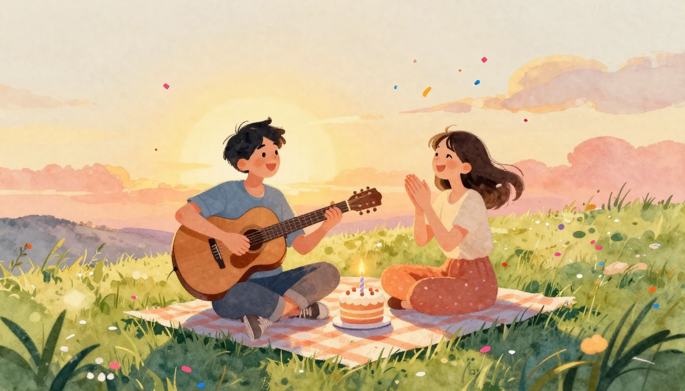 A heartwarming watercolor illustration of two friends sittin...