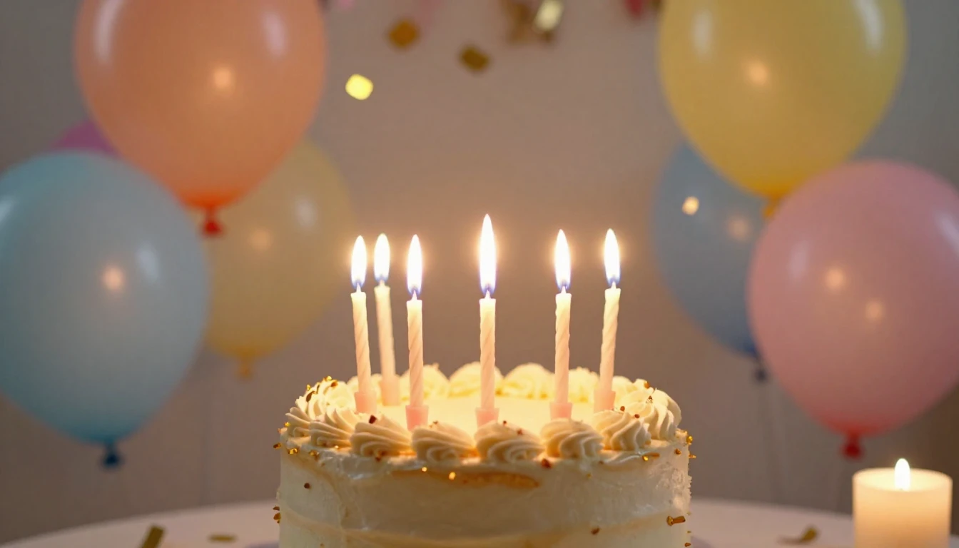 A warm and magical birthday celebration scene, focus on a be...