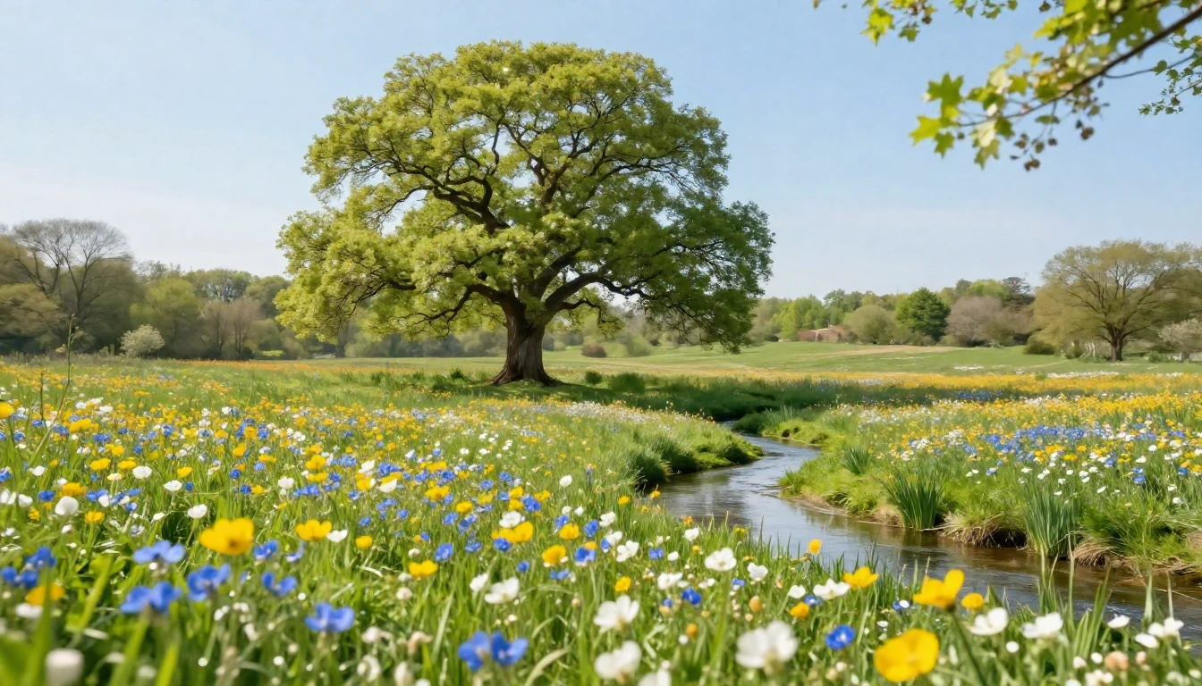 A vibrant and lush meadow filled with blooming wildflowers i...