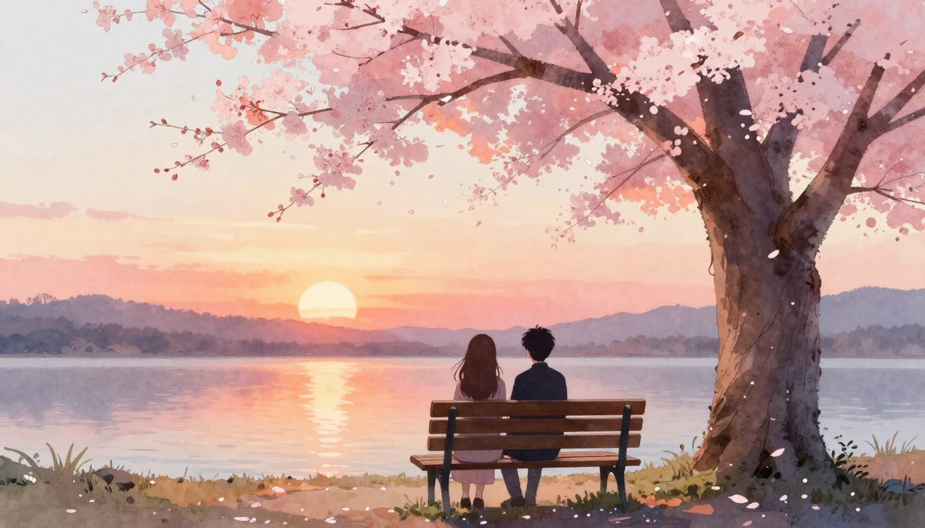 A beautiful watercolor painting depicting two silhouettes of...