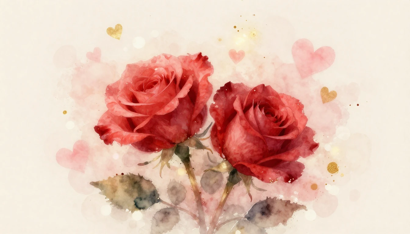 A dreamy and ethereal watercolor painting of two delicate re...