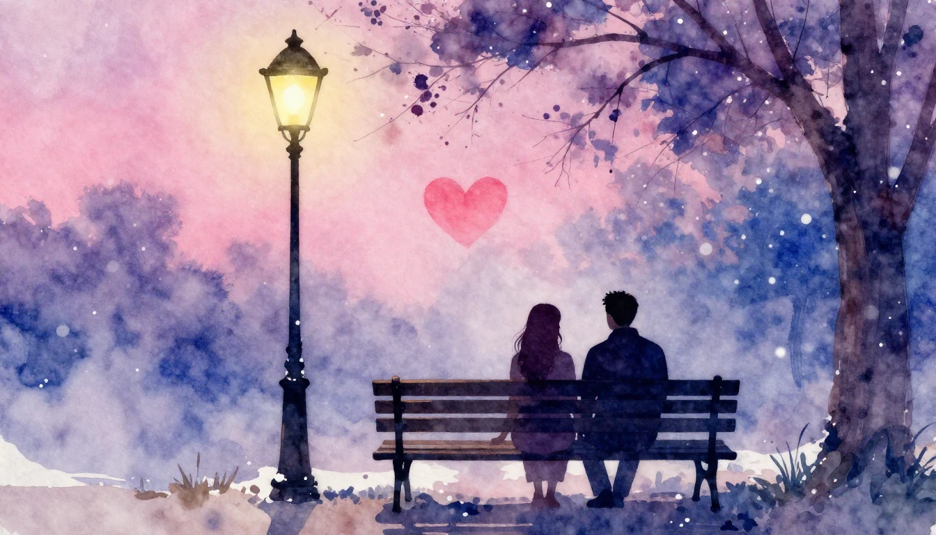 A soft and dreamy watercolor painting depicting a silhouette...