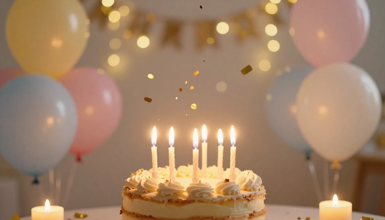 A festive and warm birthday celebration scene featuring a be...