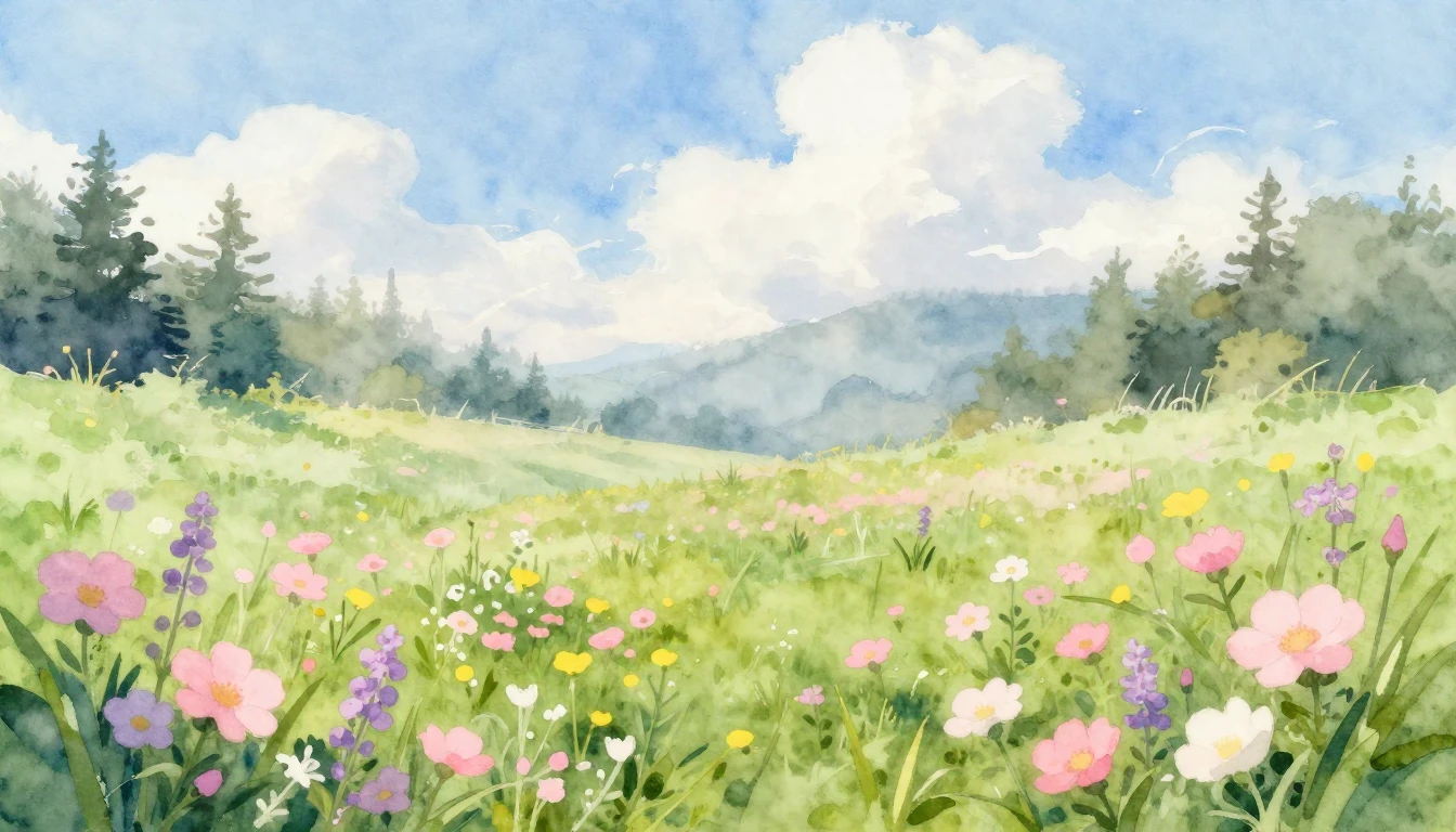 A vibrant and delicate watercolor painting capturing the ess...