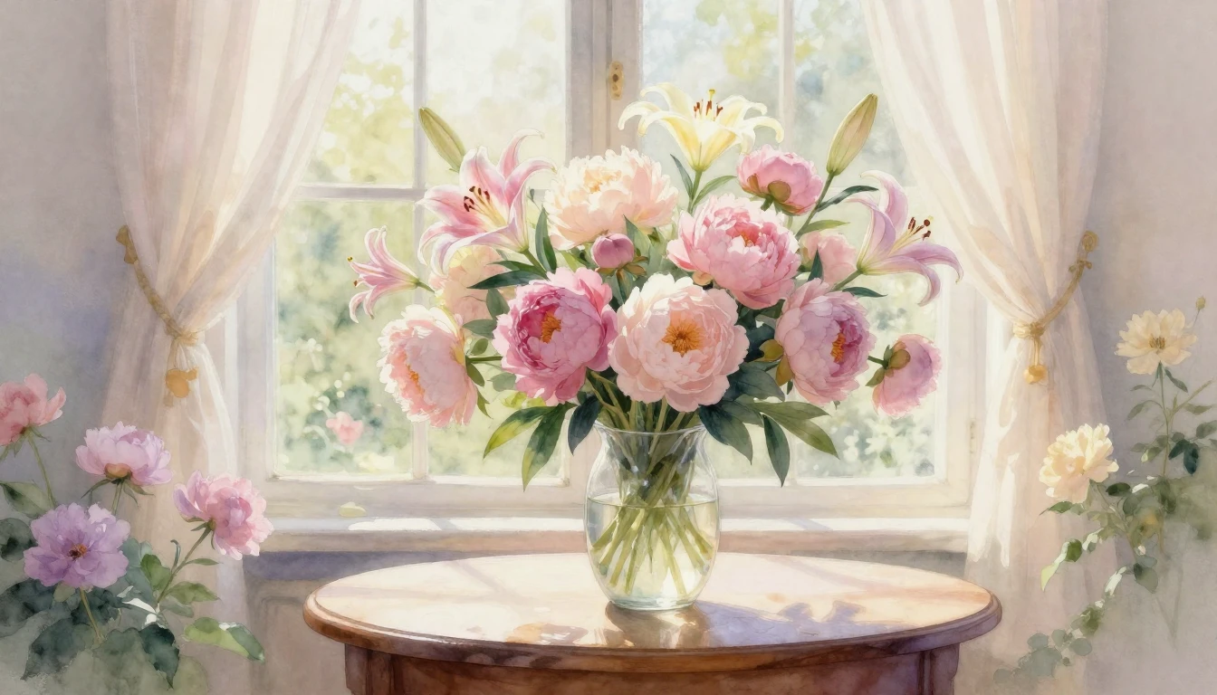 A beautiful and delicate watercolor painting of a blooming g...