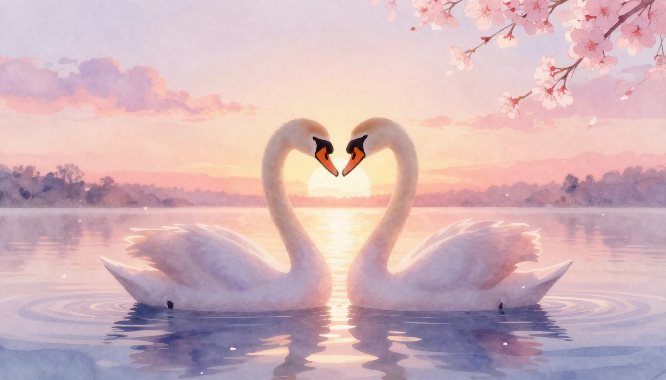 A beautiful and ethereal watercolor painting depicting two s...