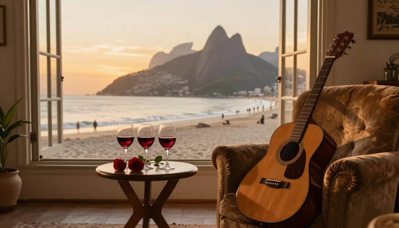 A romantic and intimate scene featuring a cozy living room w...