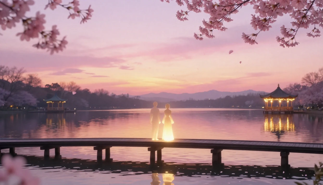 A breathtakingly beautiful scene of two glowing silhouettes ...