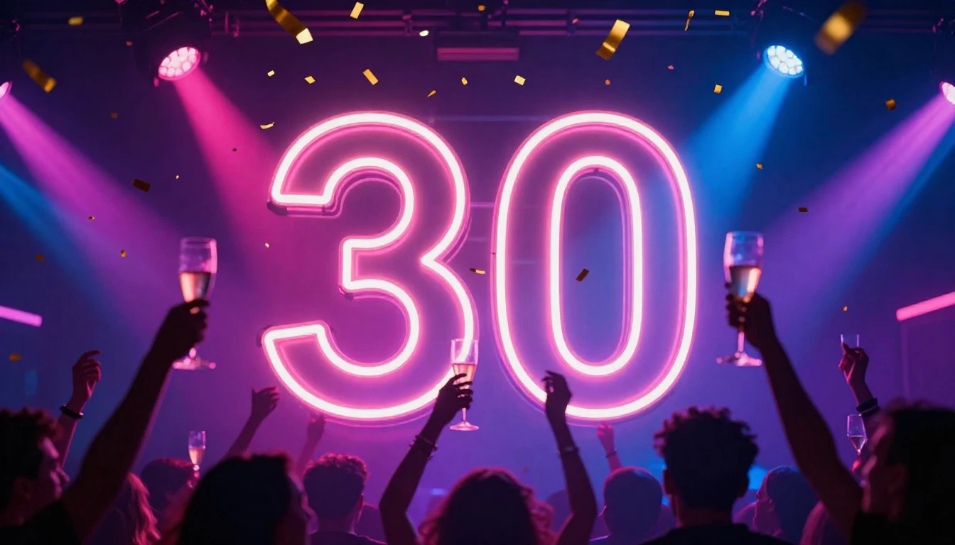 A vibrant and celebratory album cover design featuring a lar...