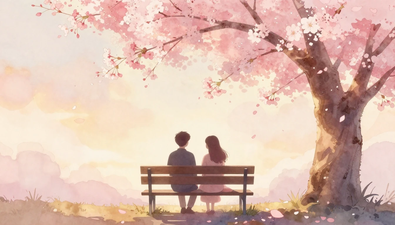 A dreamy and romantic scene featuring two stylized silhouett...