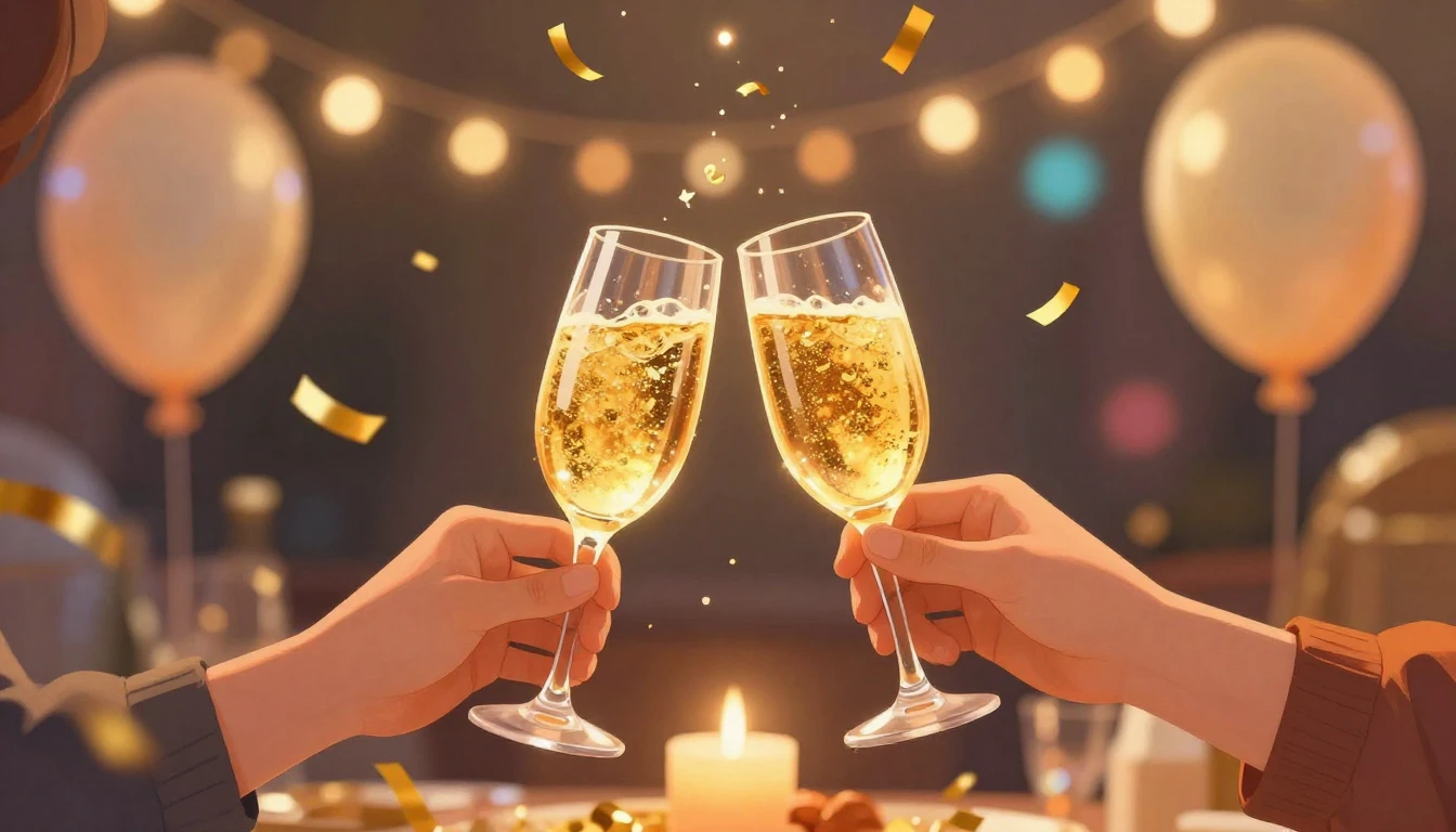 A warm and festive illustration celebrating friendship and a...