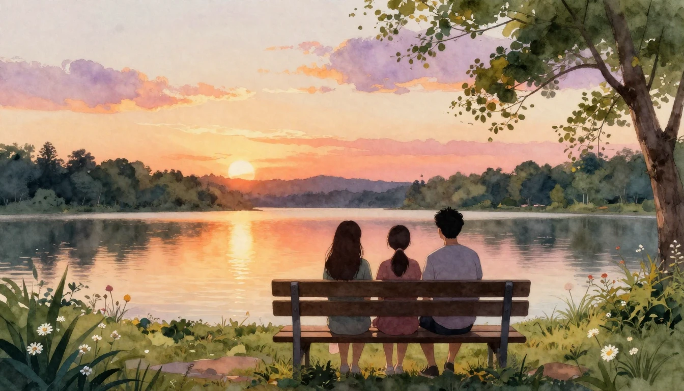 A beautiful watercolor painting depicting two silhouettes of...