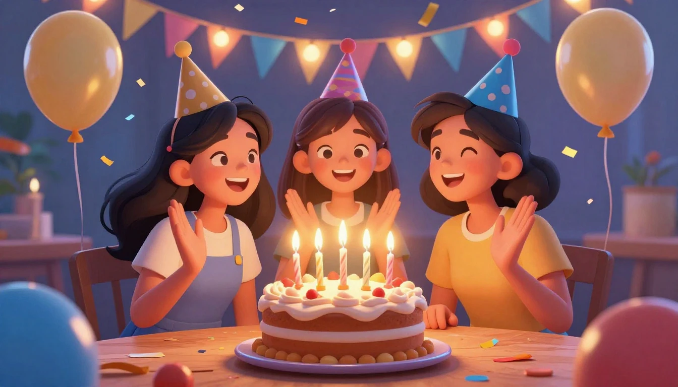 A vibrant digital art illustration of a joyful birthday cele...