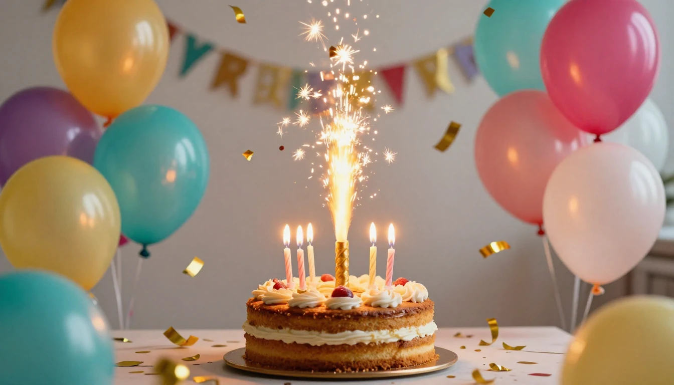 A vibrant and festive birthday celebration scene, a beautifu...