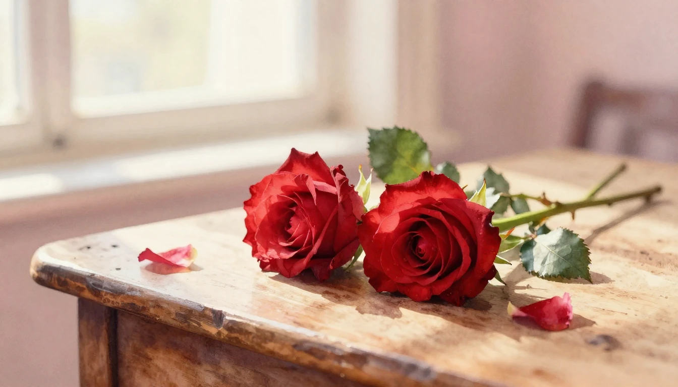 A beautiful watercolor painting of two intertwined red roses...