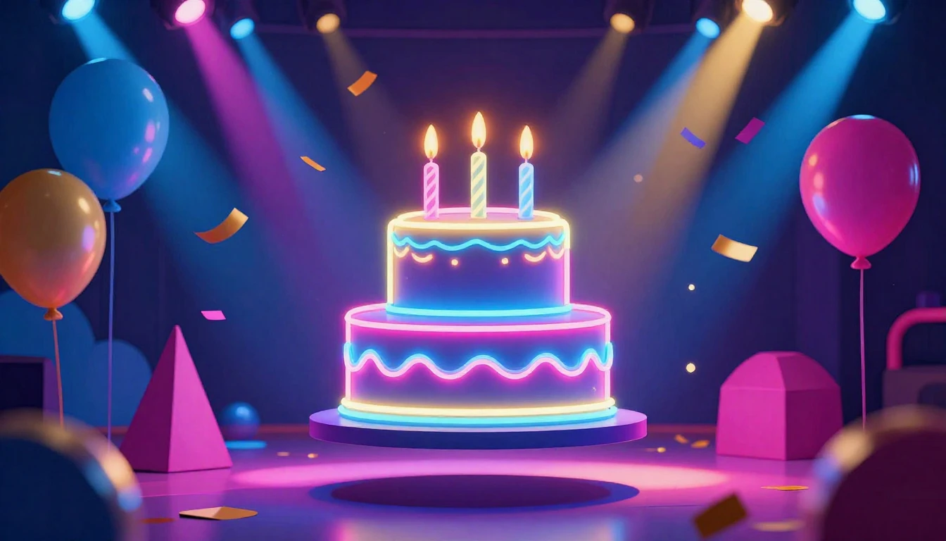 A vibrant and energetic birthday celebration scene featuring...
