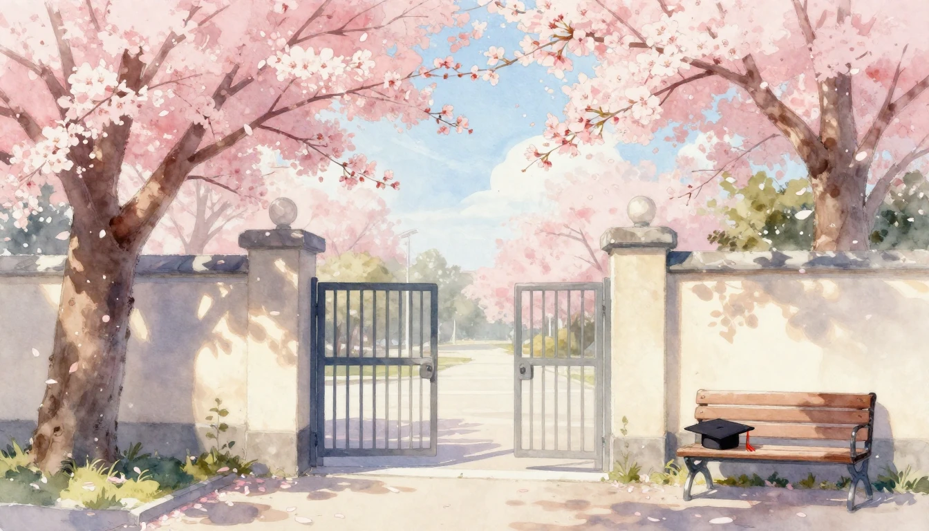 A serene watercolor painting of a cherry blossom tree in ful...