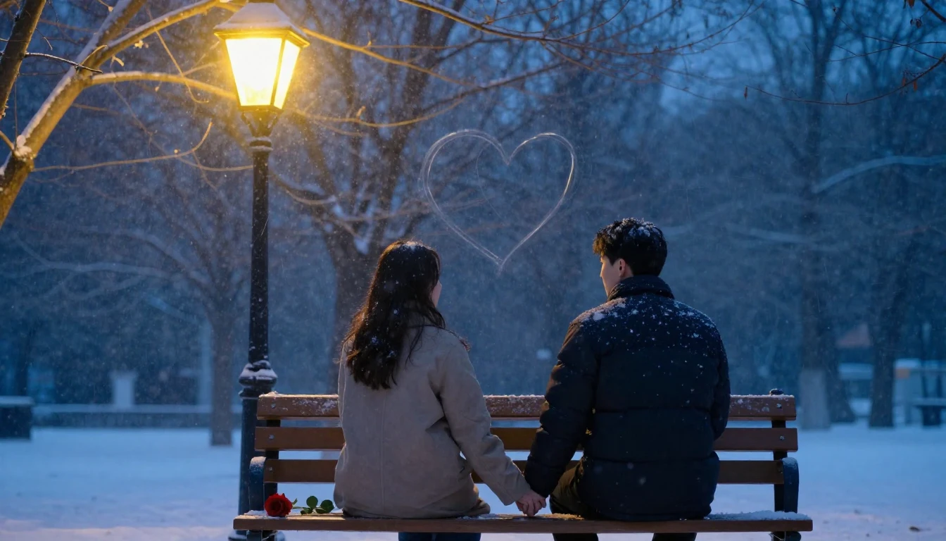 A romantic and cozy scene of a couple holding hands on a woo...