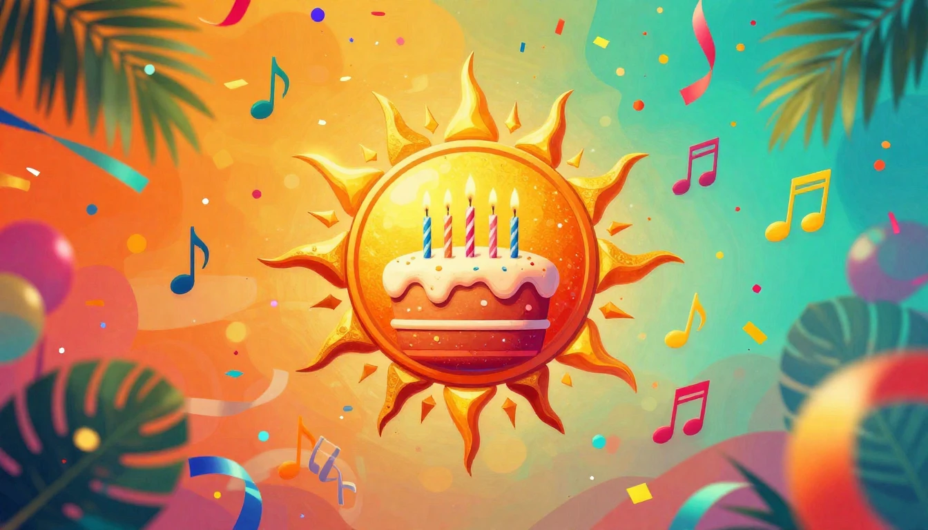 A vibrant and festive digital artwork designed for a music s...