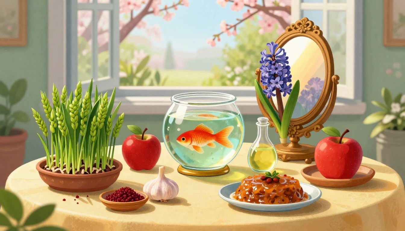 A festive and vibrant illustration of a traditional Persian ...