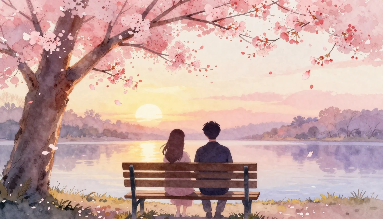 A beautiful watercolor painting depicting two stylized silho...