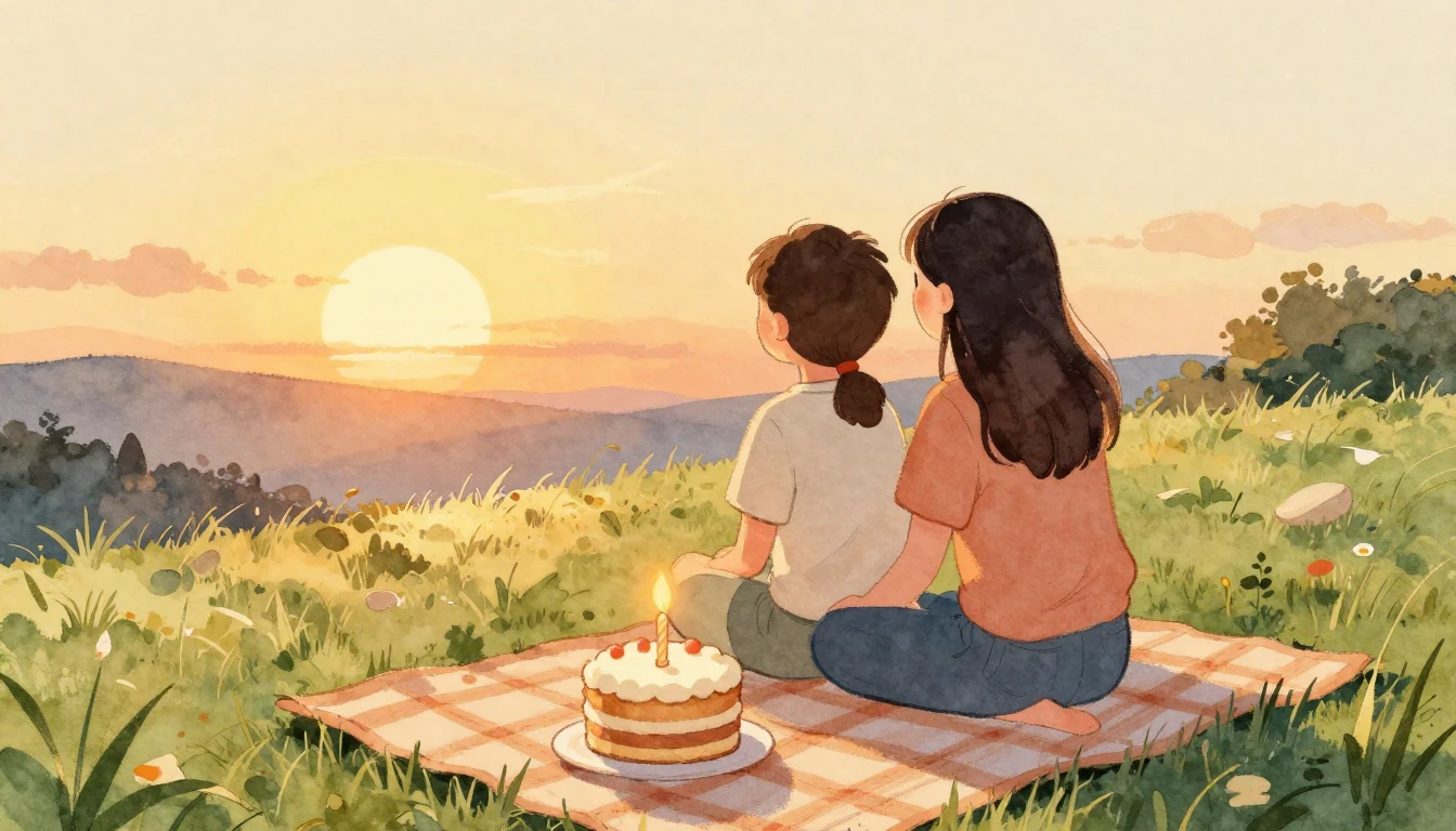 A heartwarming watercolor illustration showing two close fri...