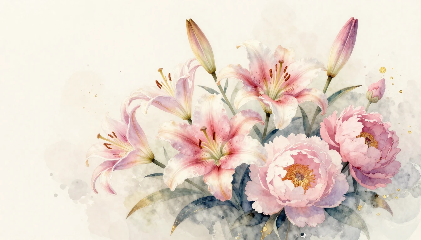 A beautiful watercolor painting of blooming flowers like lil...