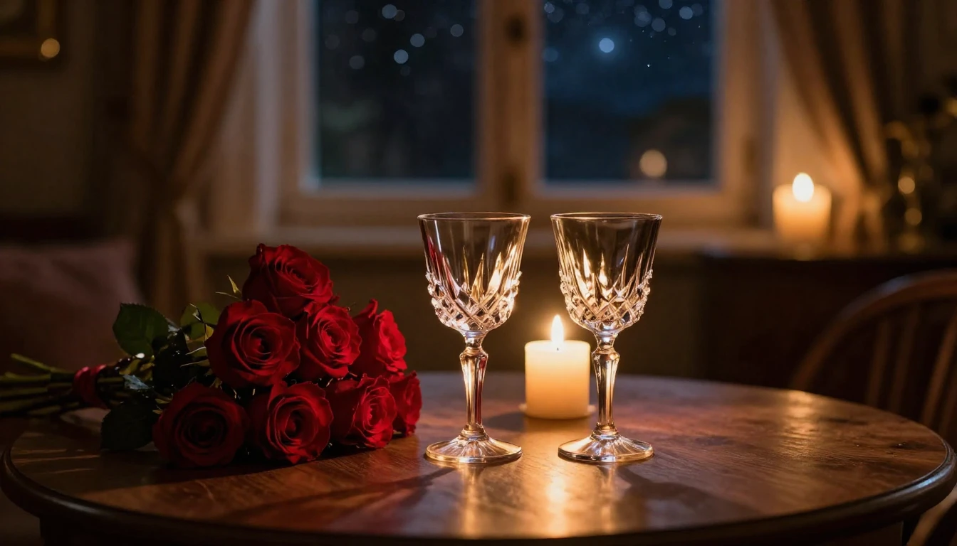 A breathtaking cinematic scene of a cozy, dimly lit room dur...