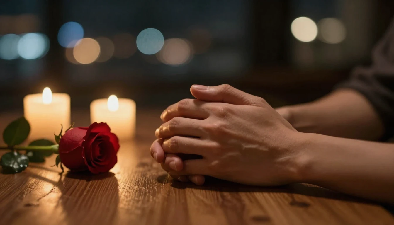 A close-up cinematic shot of two hands gently holding each o...