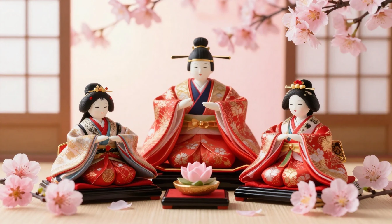 A beautiful arrangement of traditional Hina dolls, specifica...