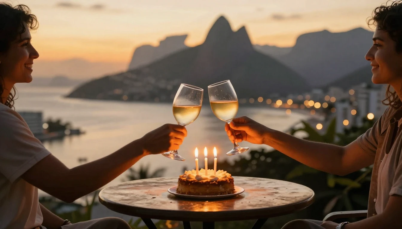 A warm and inviting scene of a birthday celebration on a bal...