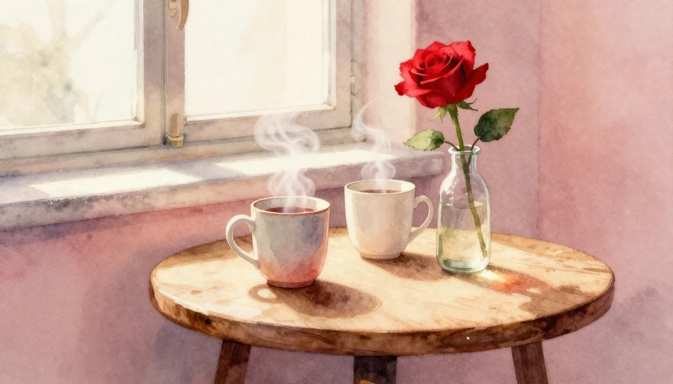 A soft and dreamy watercolor illustration of a cozy indoor s...