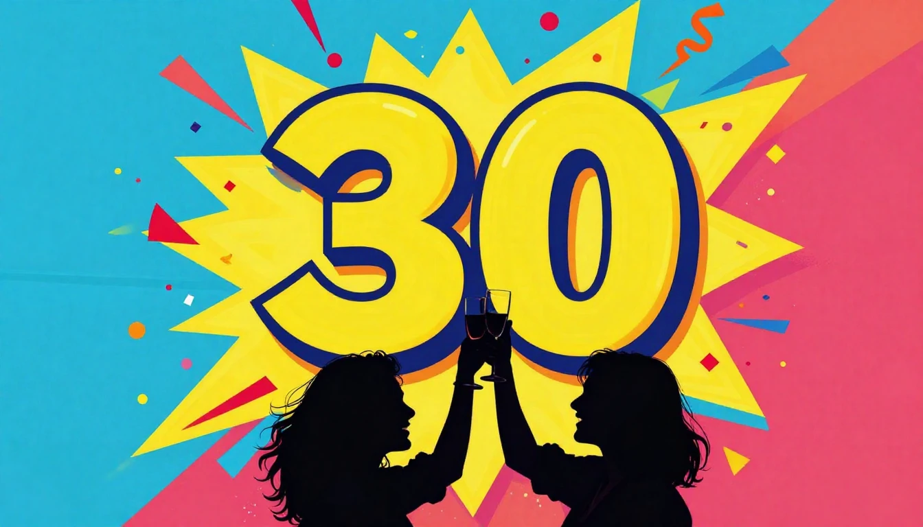 A vibrant and energetic album cover design celebrating a 30t...