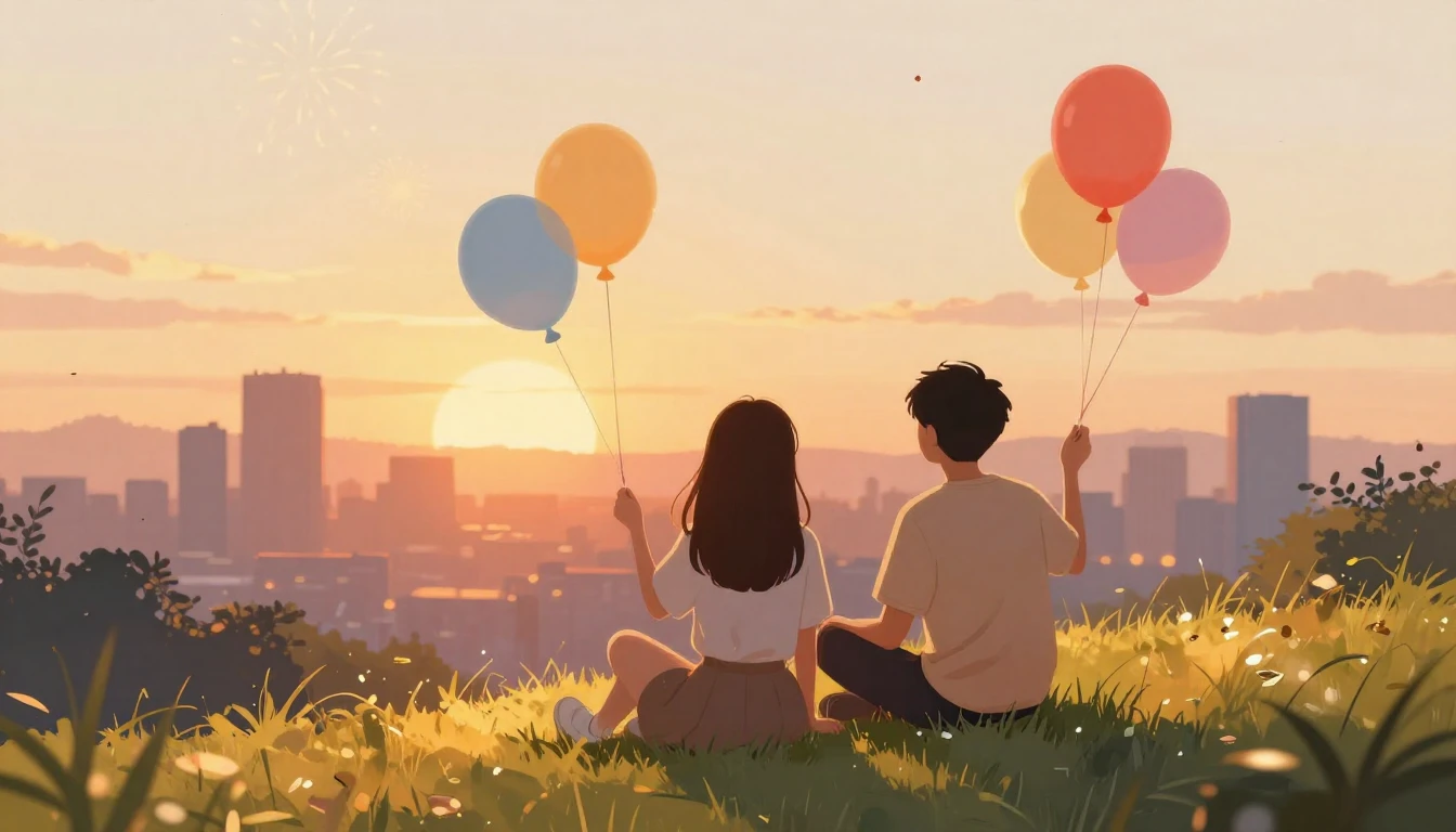 A warm and nostalgic illustration of two friends sitting on ...