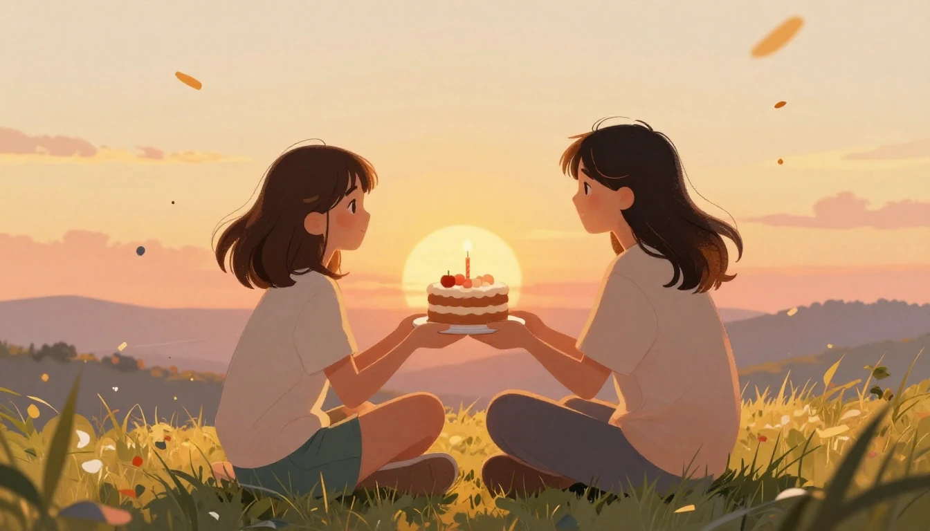 A heartwarming illustration of two best friends sitting on a...