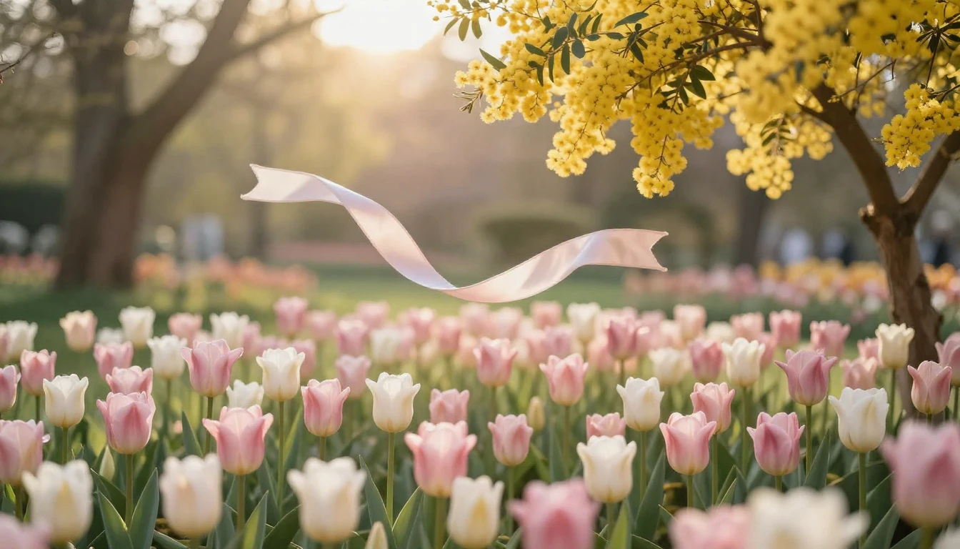 A breathtaking spring landscape filled with blooming tulips ...