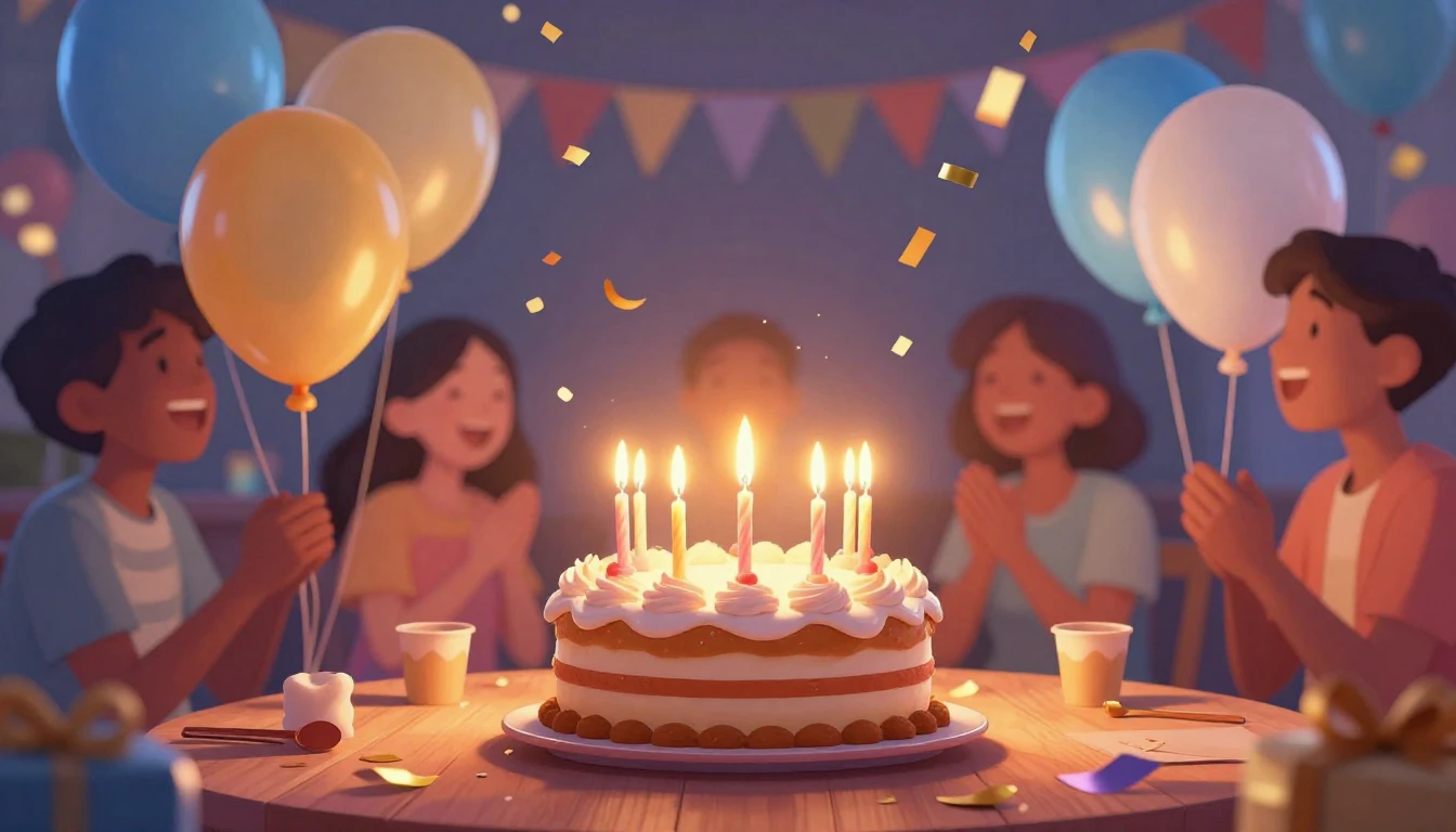 A vibrant and festive birthday celebration scene, digital ar...