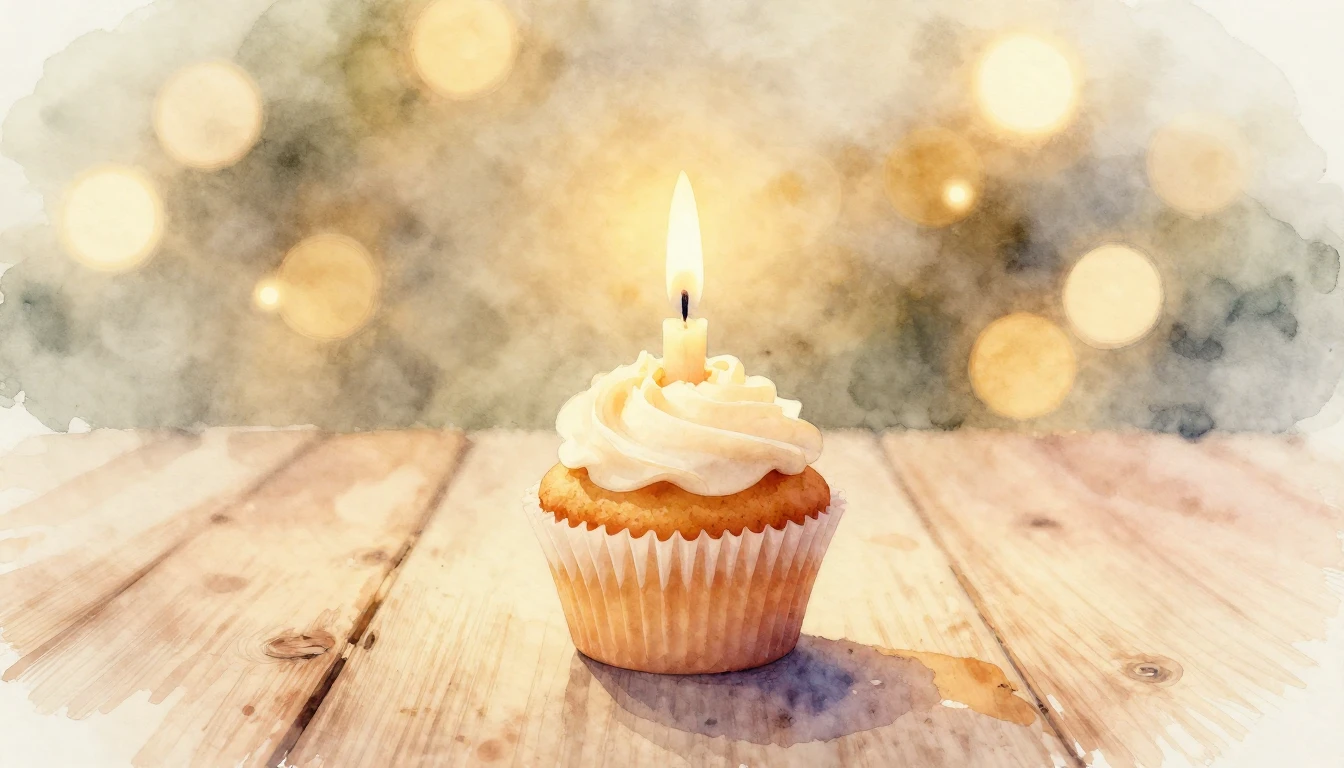 A soft watercolor painting of a single lit candle on a small...