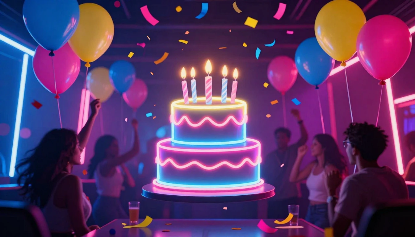 A vibrant and energetic birthday celebration scene featuring...