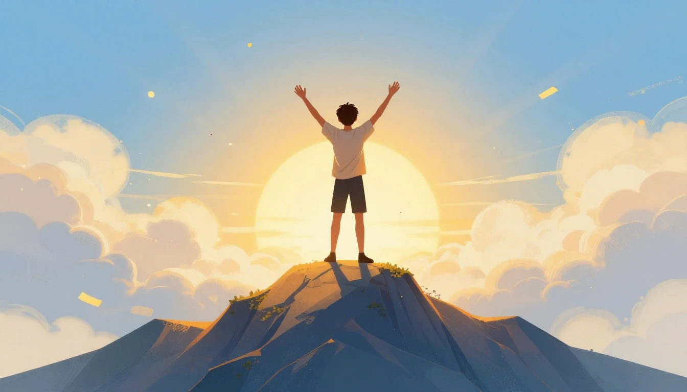 A vibrant and uplifting illustration of a person standing on...