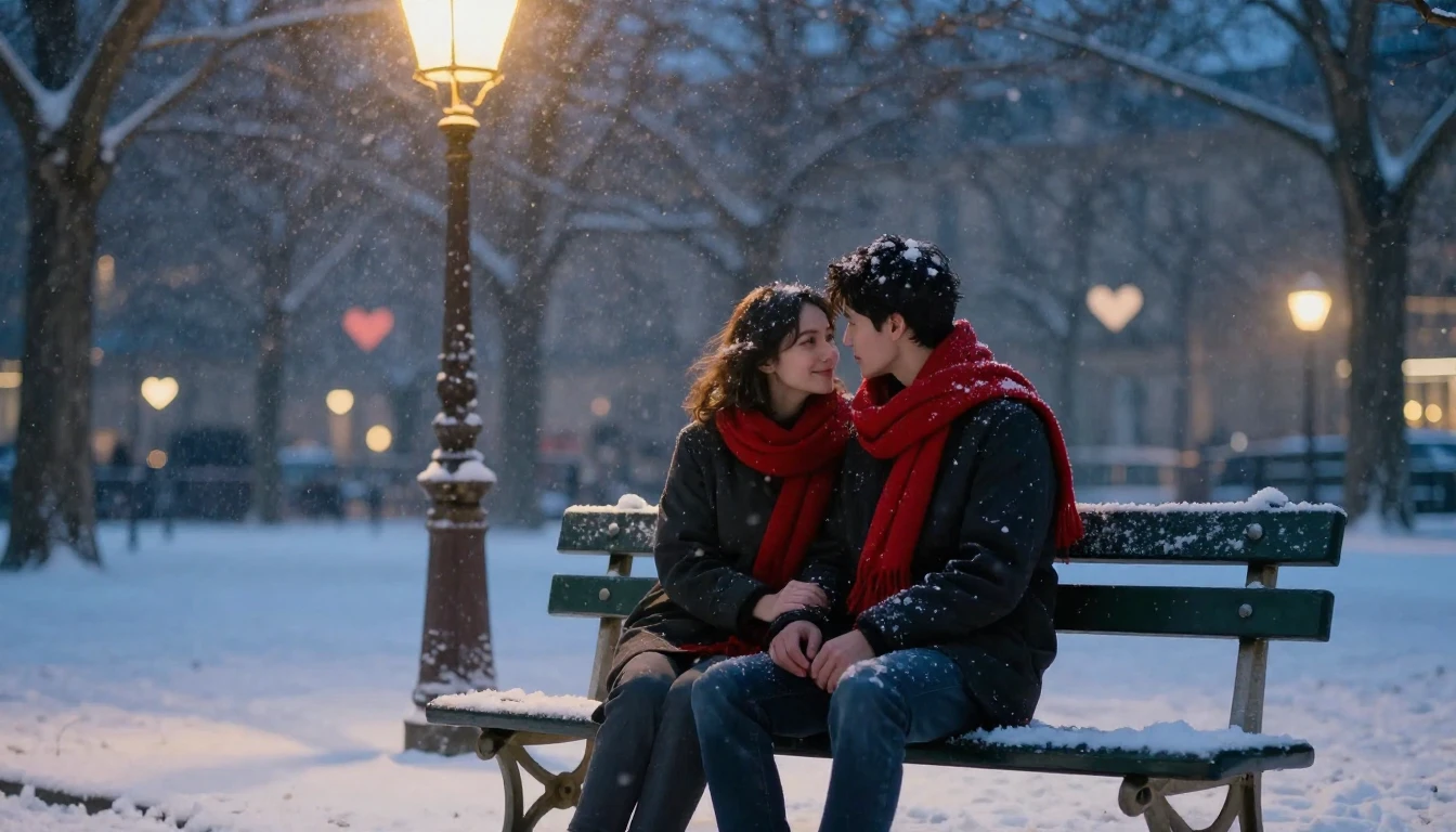 A romantic and dreamy scene featuring a couple sitting on a ...