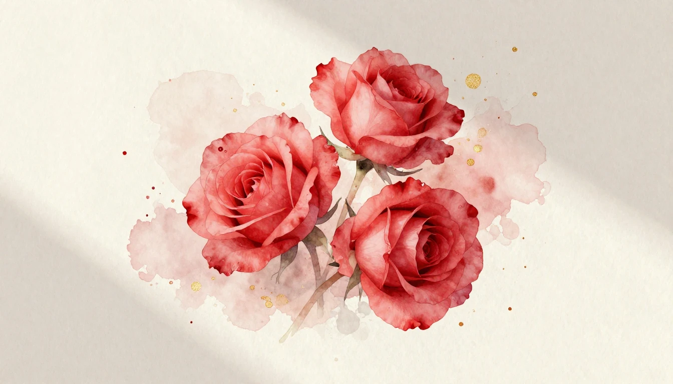 A beautiful watercolor painting of two delicate red roses in...
