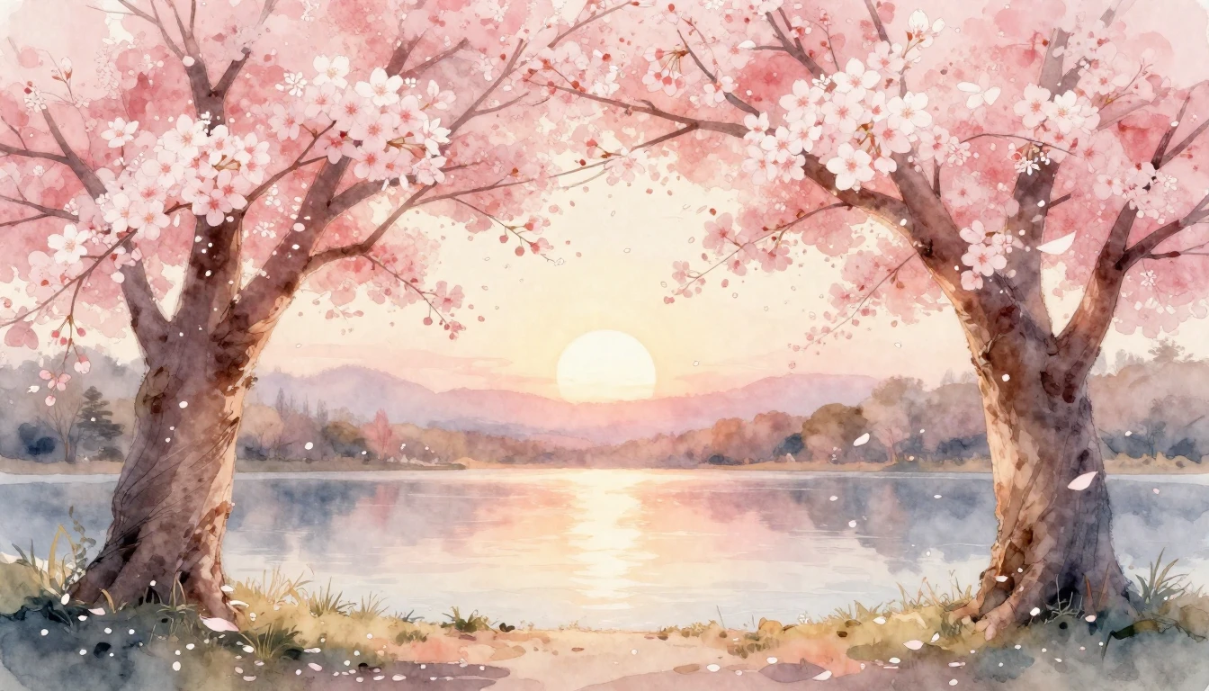 A beautiful watercolor painting of two intertwined cherry bl...