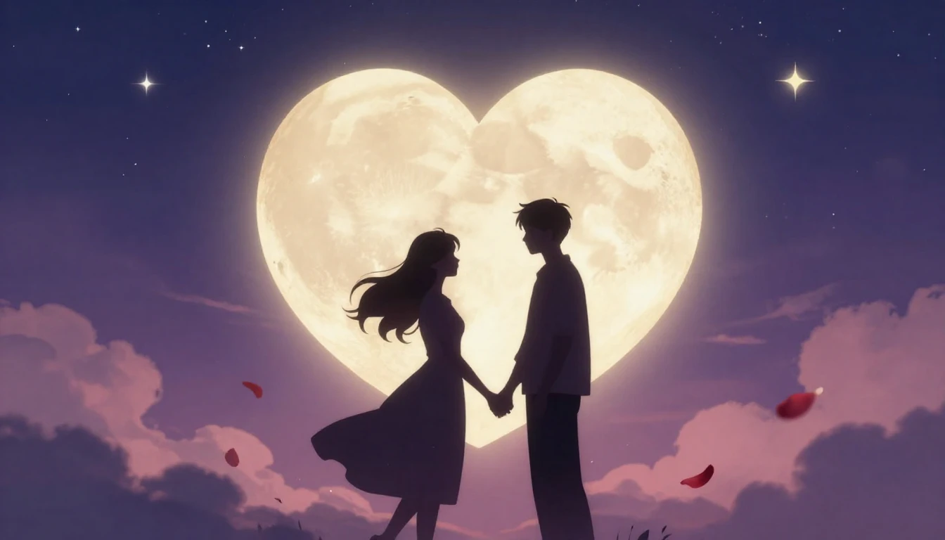 A romantic digital art illustration of a couple holding hand...